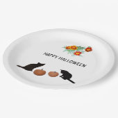 ハロウィーンのカボチャ、黒猫、マリーゴールド ペーパープレート (アングル)