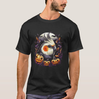 ハロウィーンのカボチャTシャツ付きコッカティエルバード Tシャツ