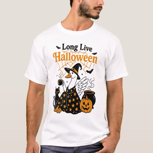 ハロウィーンのガチョウの魔女万歳 Tシャツ (正面)