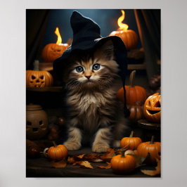 ハロウィーンのキットン葉ウィッチとカボチャ ポスター