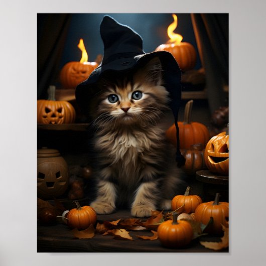 ハロウィーンのキットン葉ウィッチとカボチャ ポスター (正面)