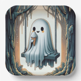 ハロウィーンのキャラクターの幽霊のアイスクリームコーン ペーパープレート