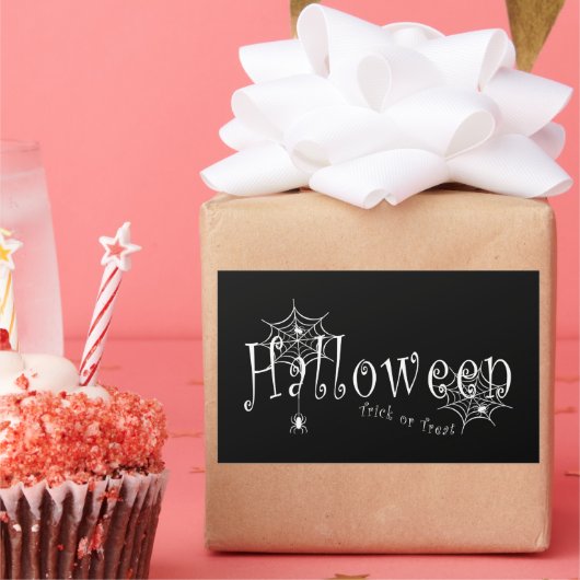 ハロウィーンのクモの巣とクモ 長方形シール (パーティー)