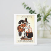 ハロウィーンのグリーティングウィッチとケトルヴィンテージ ポストカード (スタンド正面)