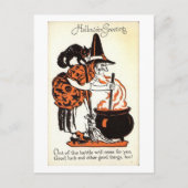 ハロウィーンのグリーティングウィッチとケトルヴィンテージ ポストカード (正面)