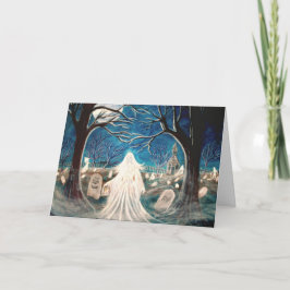 ハロウィーンのグリーティングカード、墓地、幽霊、墓石 カード