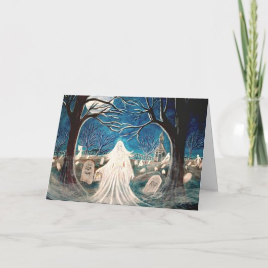 ハロウィーンのグリーティングカード、墓地、幽霊、墓石 カード (正面)