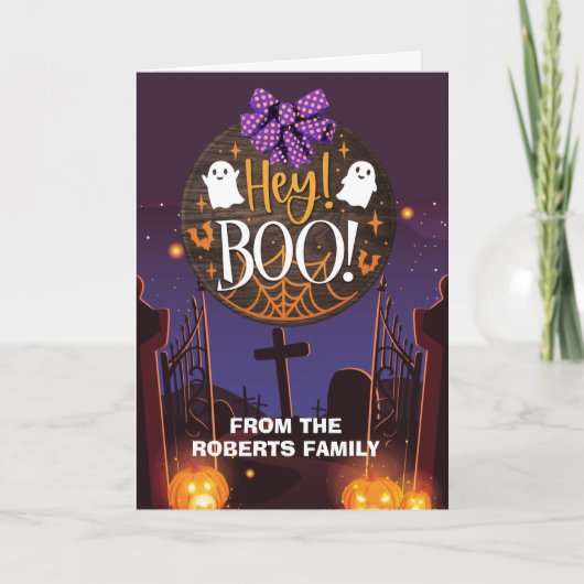 ハロウィーンのグリーティングファミリー…ヘイ・ブー・カード サンキューカード (正面)
