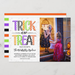 ハロウィーンのコスチュームパーティー写真のトリックまたはトリート 招待状