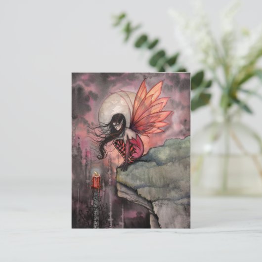 ハロウィーンのゴシック様式の秋の妖精とキャンドル ポストカード (スタンド正面)