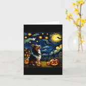 ハロウィーンのシェルティー犬の星空 カード (黄色い花)