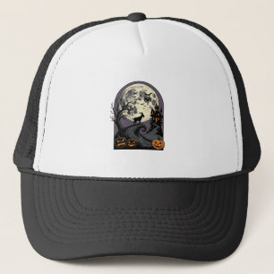 ハロウィーンのシルエットアート ヤギと月 キャップ