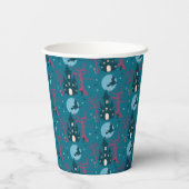 ハロウィーンのシーン飛んでいる、魔女ラズベリーピンクの木 紙コップ (裏面)