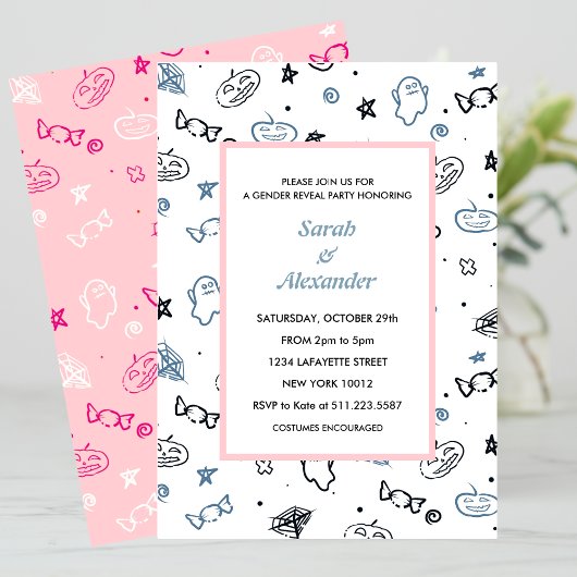 ハロウィーンのジェンダーの発表の招待10月のパターン 招待状