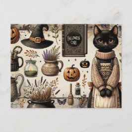ハロウィーンのスケッチコア ジャンクジャーナリング スプーキーキャット ポストカード