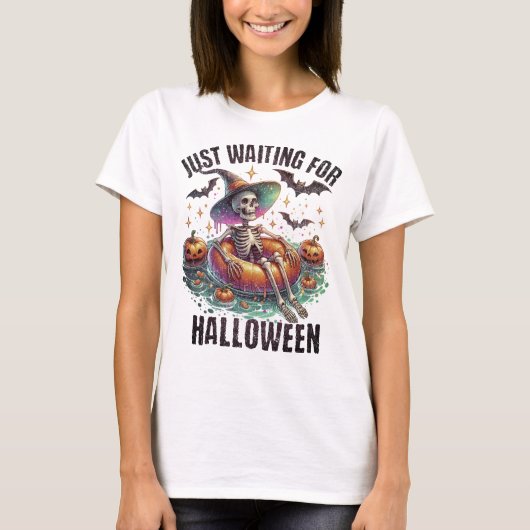 ハロウィーンのスケルトシャツおもしろいを待っている Tシャツ (正面)