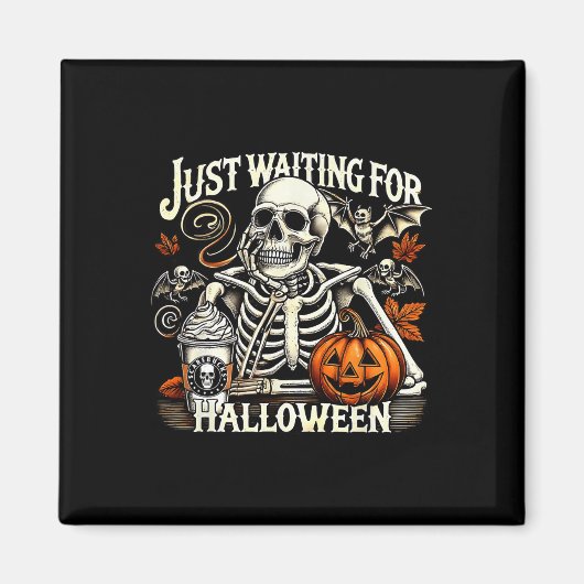 ハロウィーンのスケルトンおもしろいカボチャを待つ マグネット (正面)