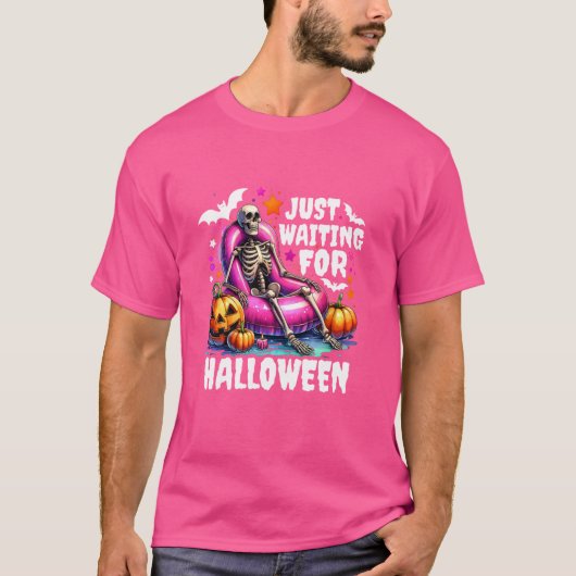 ハロウィーンのスケルトンおもしろいMを不気味待つ Tシャツ (正面)