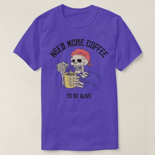 ハロウィーンのスケルトンがコーヒーを飲おもしろいむ Tシャツ (デザイン正面)