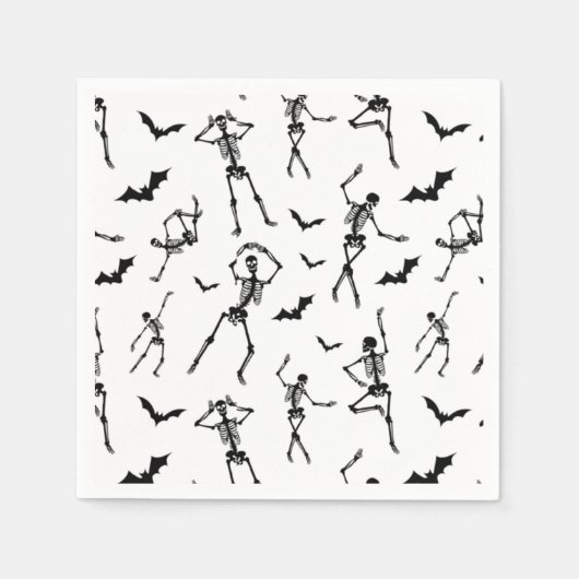 ハロウィーンのスケルトンとこうもりプリントナプキン スタンダードカクテルナプキン (正面)