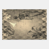 ハロウィーンのスケルトンと白のカラライエフエメラ ラッピングペーパーシート (正面2)