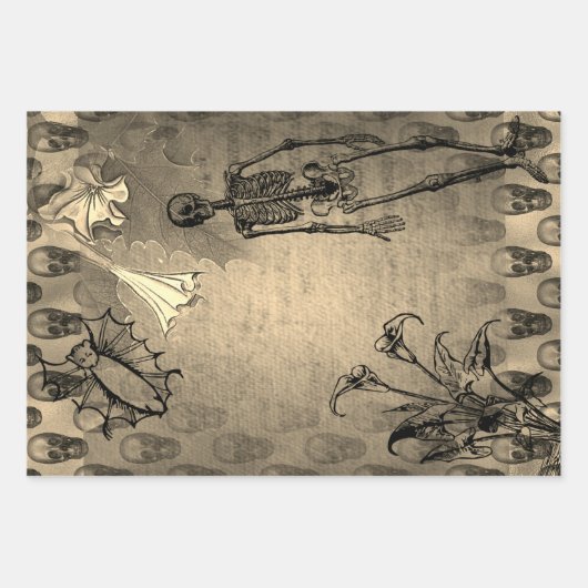 ハロウィーンのスケルトンと白のカラライエフエメラ ラッピングペーパーシート (正面2)
