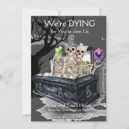 ハロウィーンのスケルトンのカップルの衣装パーティー 招待状