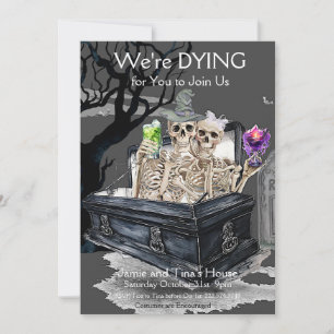 ハロウィーンのスケルトンのカップルの衣装パーティー 招待状