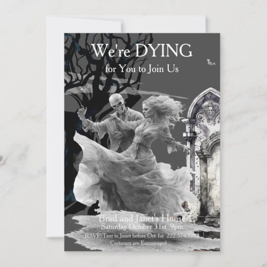 ハロウィーンのスケルトンのカップルの衣装パーティー 招待状 (正面)