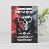 ハロウィーンのスケルトンのヒットマンスカル顔白熱［赤熱］光を放つの目 招待状 (スタンド正面)