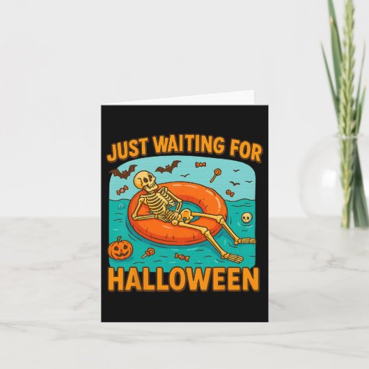 ハロウィーンのスケルトンの浮おもしろい上を待つ カード (正面)