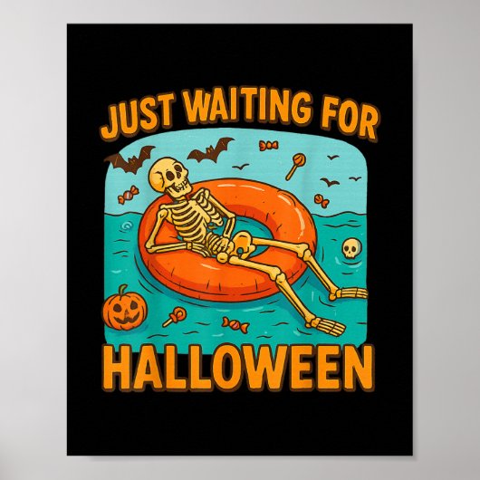 ハロウィーンのスケルトンの浮おもしろい上を待つ ポスター (正面)