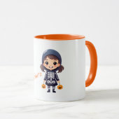 ハロウィーンのスケルトンの衣装を着た少女 マグカップ (正面右)