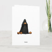 ハロウィーンのスケルトンの黒いフード付きマントのカット シーズンカード (裏面)