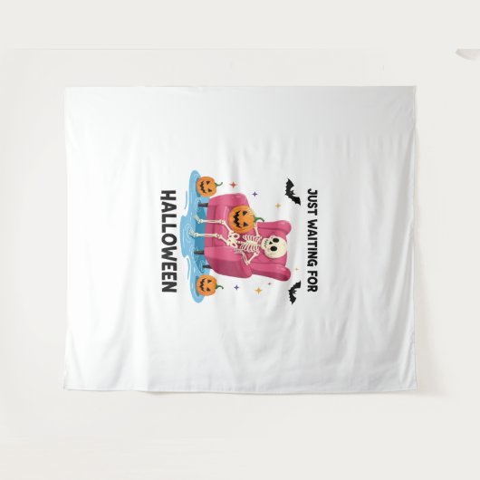 ハロウィーンのスケルトンを待っている タペストリー (正面(横))