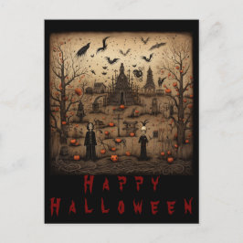 ハロウィーンのスケルトンアート ポストカード