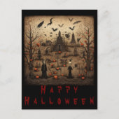 ハロウィーンのスケルトンアート ポストカード (正面)