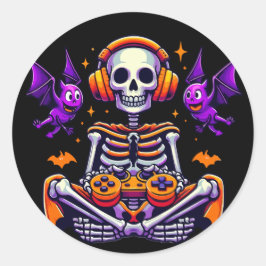 ハロウィーンのスケルトンゲーマーのビデオゲーム ラウンドシール