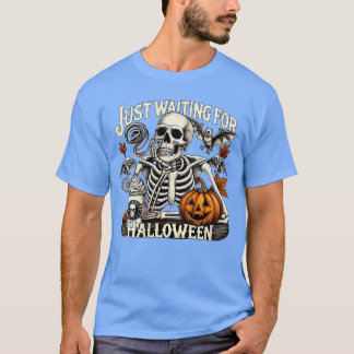 ハロウィーンのスケルトンコーヒーを待つ女性 Tシャツ