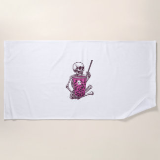 ハロウィーンのスケルトンバブルティー ビーチタオル