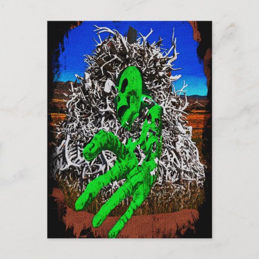 ハロウィーンのスケルトンボーン〔雄ジカの〕枝角3D指 ポストカード (正面)