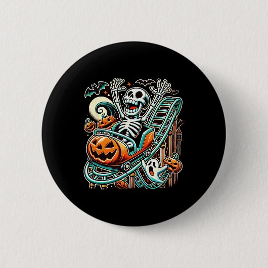ハロウィーンのスケルトンローラーコースター 缶バッジ (正面)