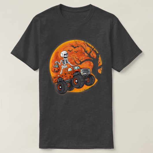 ハロウィーンのスケルトン乗馬モンスタートラック幼児ボー Tシャツ (デザイン正面)