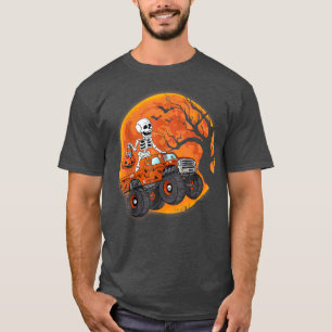 ハロウィーンのスケルトン乗馬モンスタートラック幼児ボー Tシャツ