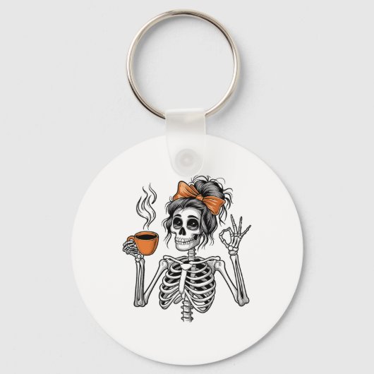 ハロウィーンのスケルトン乱雑なバンコーヒーのおもしろい衣装 キーホルダー (正面)