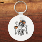 ハロウィーンのスケルトン乱雑なバンコーヒーのおもしろい衣装 キーホルダー (正面)