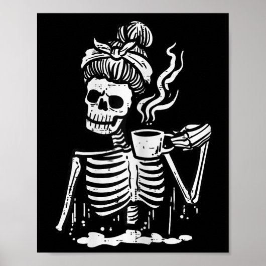 ハロウィーンのスケルトン乱雑なバンコーヒーのおもしろい衣装 ポスター (正面)