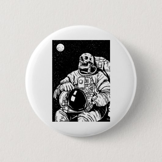 ハロウィーンのスケルトン宇宙飛行士 缶バッジ (正面)