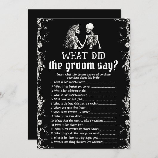 ハロウィーンのスケルトン新郎は何と言ったゲーム 招待状 (正面/裏面)