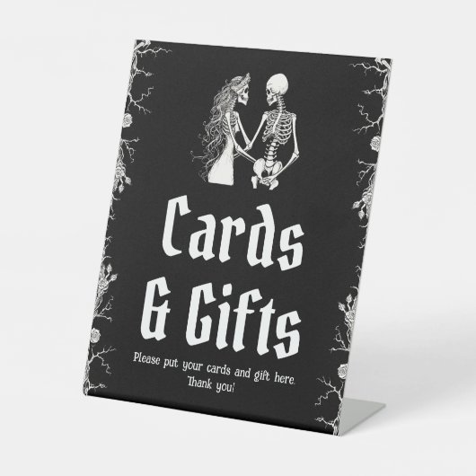 ハロウィーンのスケルトン結婚式のカードとギフトサイン 台座サイン (正面)